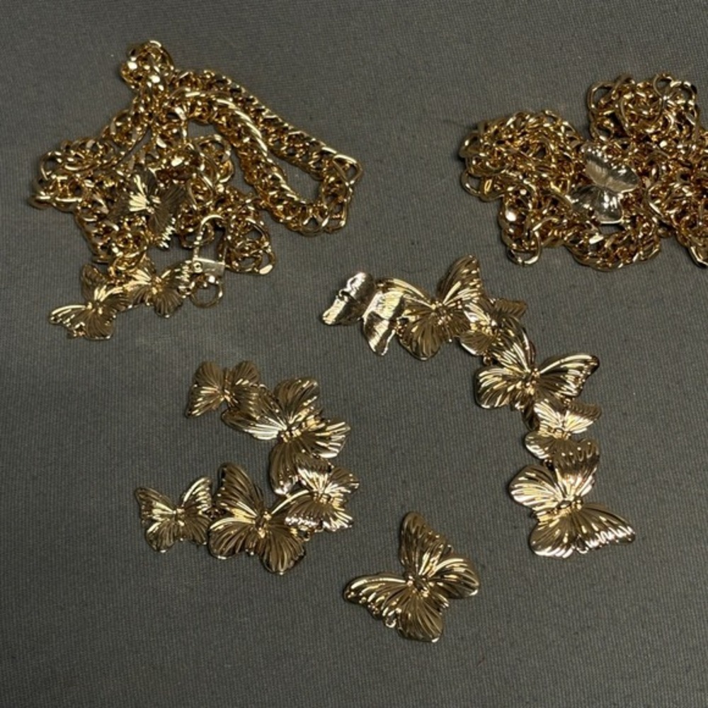 Superdown Elsie Belt Gold Tone Butterfly Charms & Chain for Repurposing Crafting